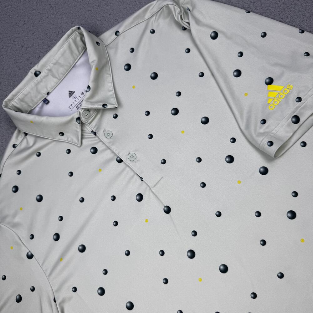 Adidas Golf Polo Shirt Mens Large Green Golf Ball Dot Print Stretch Tech HK6856